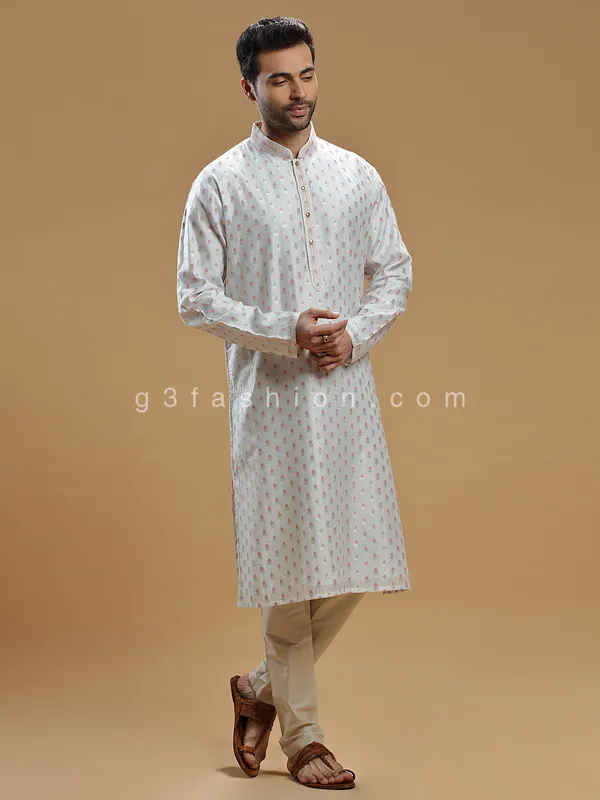 Light grey color festive look silk  Men Kurta pajama