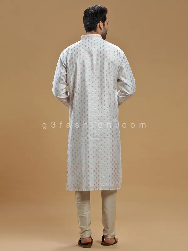 Light grey color festive look silk  Men Kurta pajama