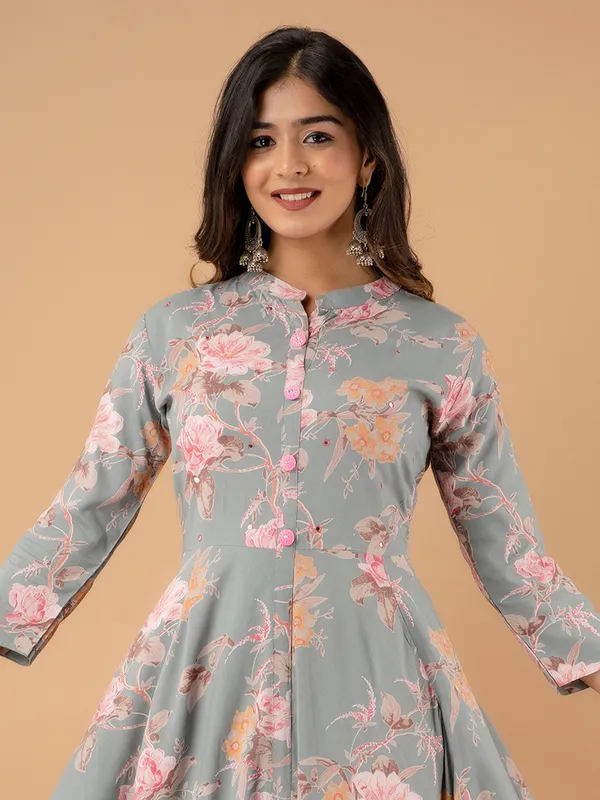 Light grey floral printed casual kurti