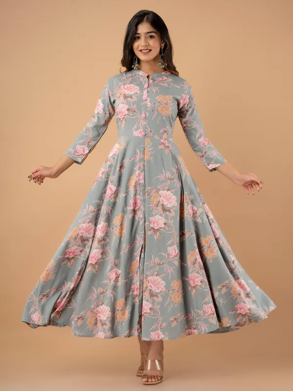 Light grey floral printed casual kurti