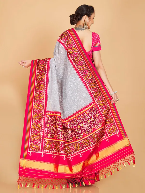 Light grey georgette lucknowi saree