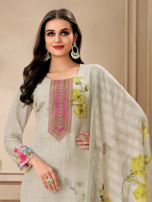 Light grey linen salwar suit