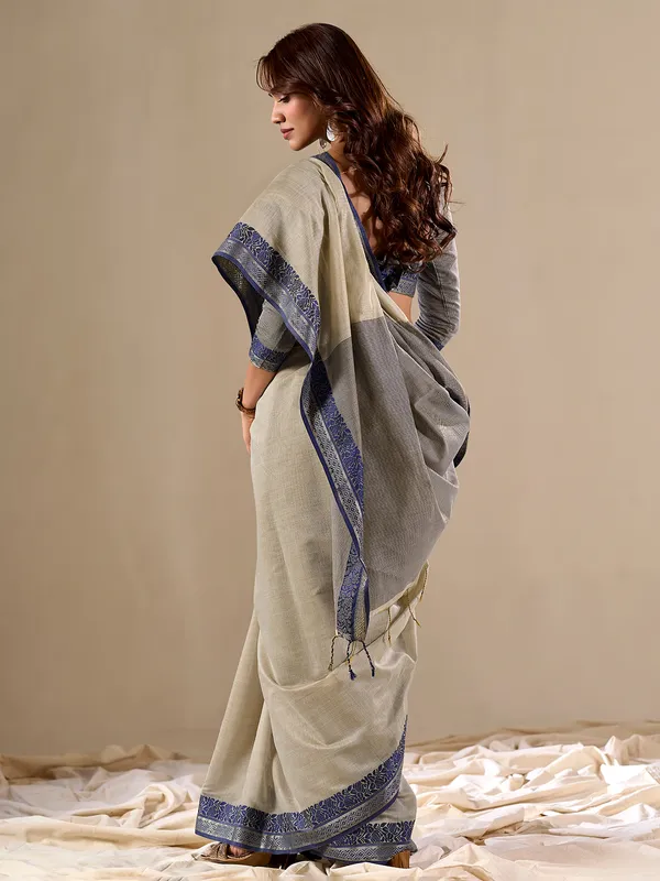 Light grey plain cotton saree