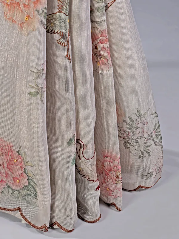 Light grey printed cotton silk saree