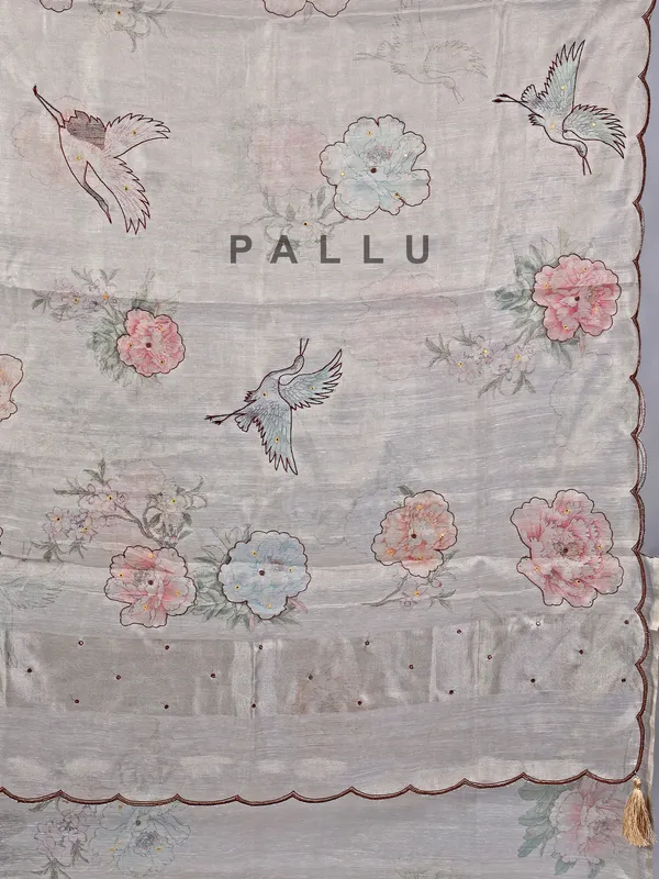 Light grey printed cotton silk saree