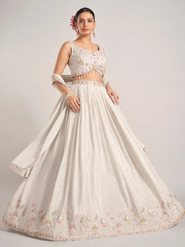 Light grey silk wedding wear lehenga choli