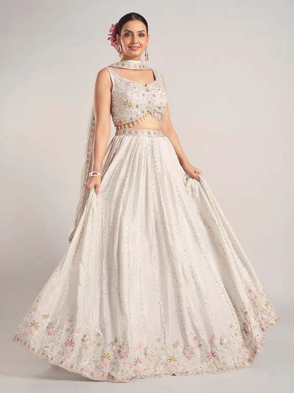 Light grey silk wedding wear lehenga choli