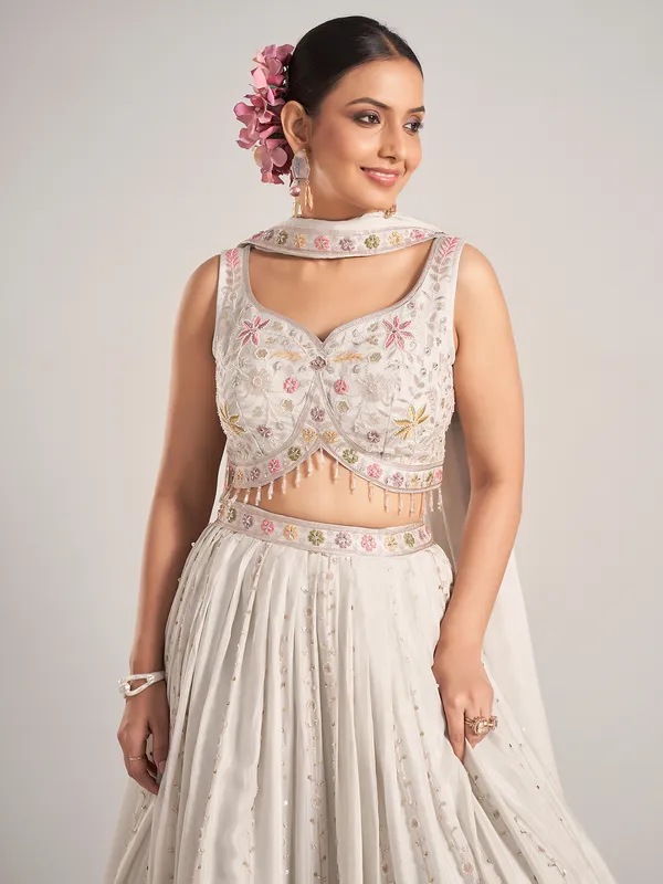 Light grey silk wedding wear lehenga choli