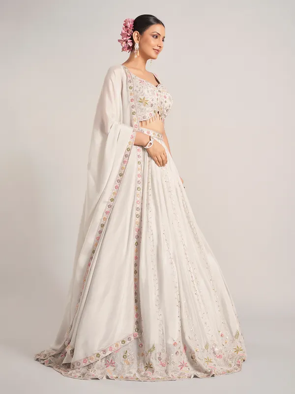 Light grey silk wedding wear lehenga choli