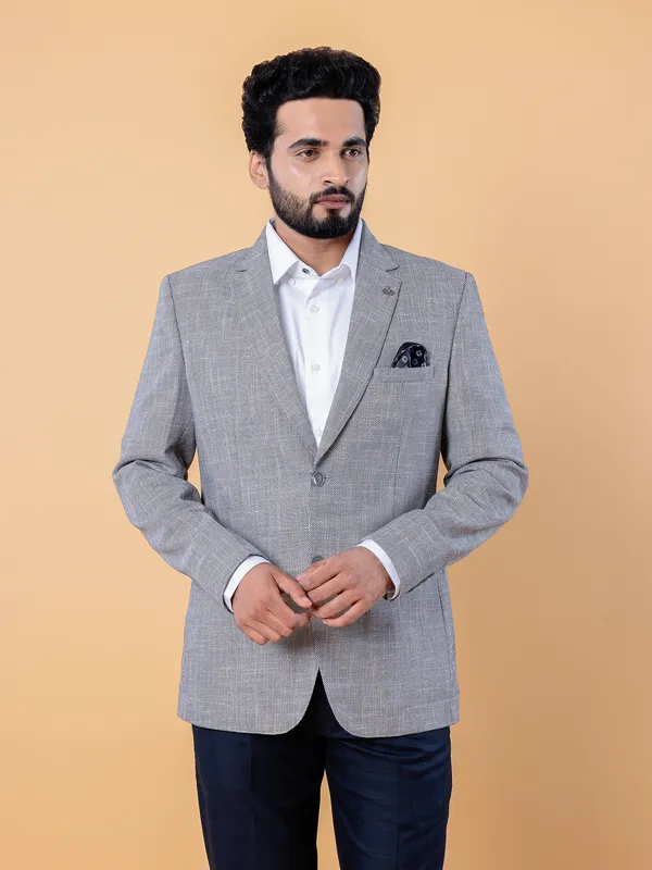 Light grey terry rayon texture blazer