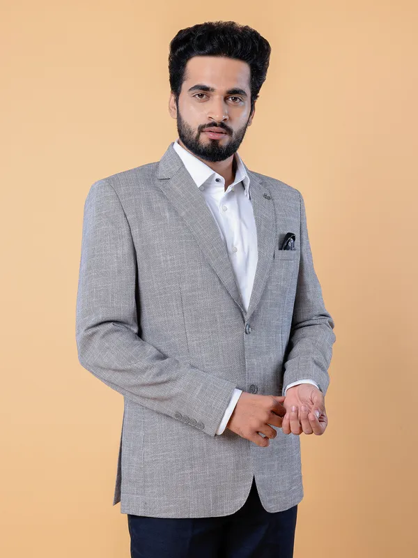 Light grey terry rayon texture blazer