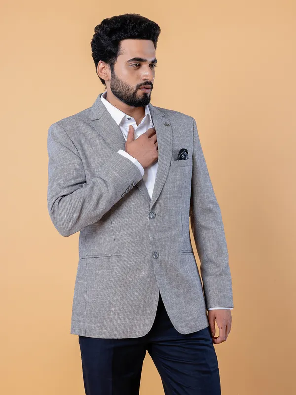 Light grey terry rayon texture blazer