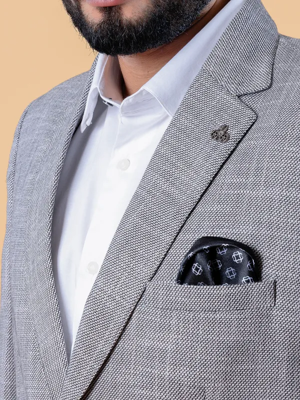Light grey terry rayon texture blazer