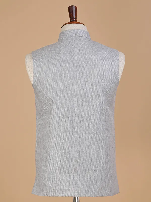 Light grey terry rayon waistcoat in textured