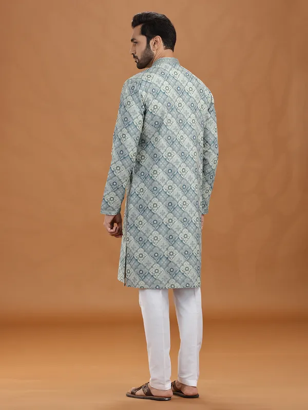 Light grey viscose thread work kurta suit