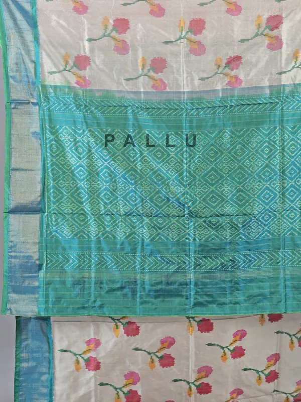 Light grey zari weaving patola silk saree for wedding