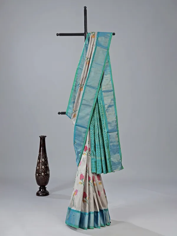 Light grey zari weaving patola silk saree for wedding