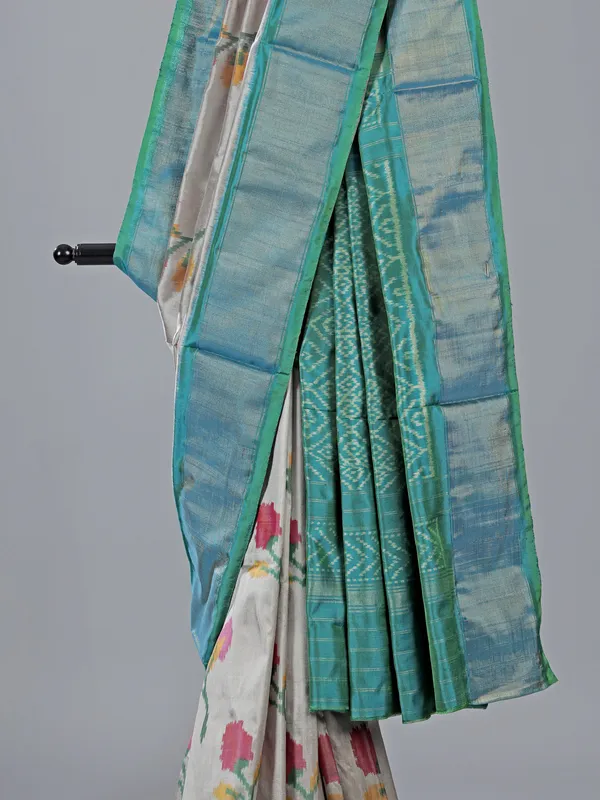 Light grey zari weaving patola silk saree for wedding