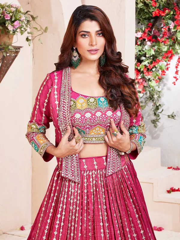 Light maroon silk lehenga choli with jacket