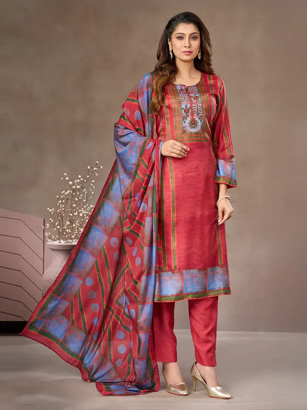 Light maroon silk salwar suit with embroidered accents