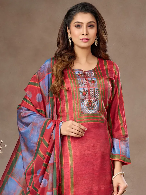 Light maroon silk salwar suit with embroidered accents