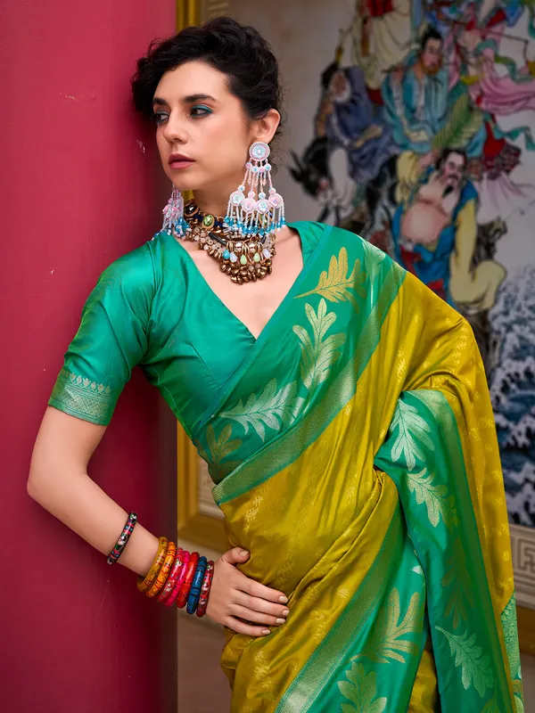 Light olive soft silk saree for festive