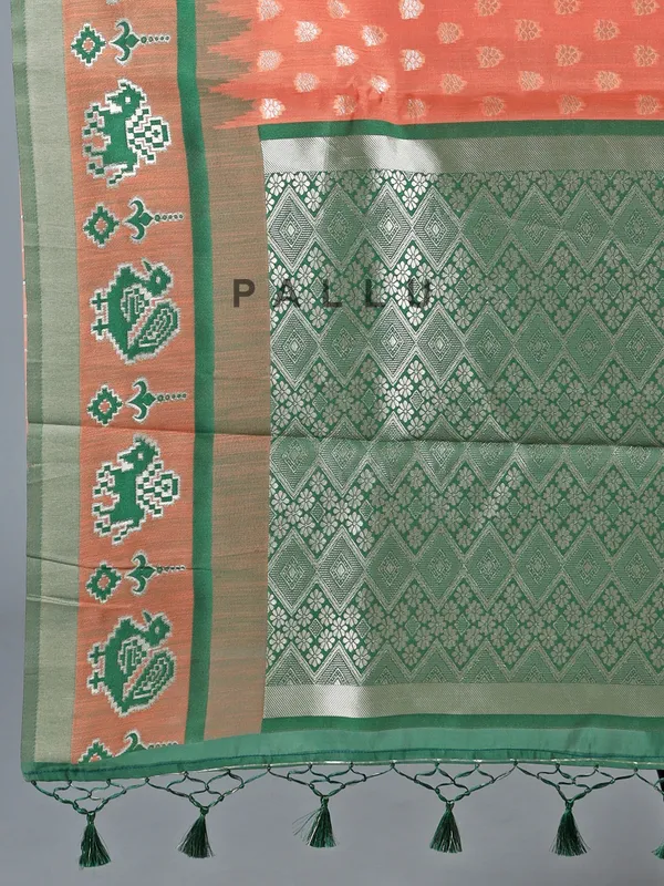Light orange semi cotton silk saree