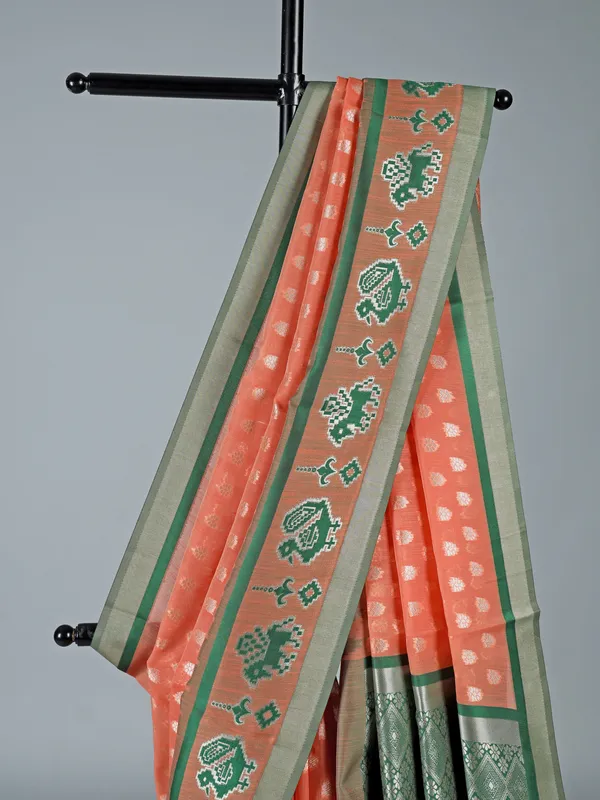 Light orange semi cotton silk saree