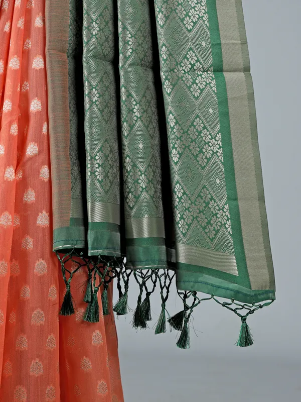 Light orange semi cotton silk saree