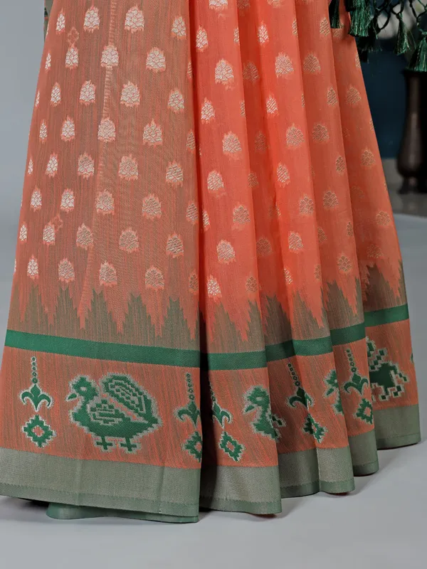 Light orange semi cotton silk saree
