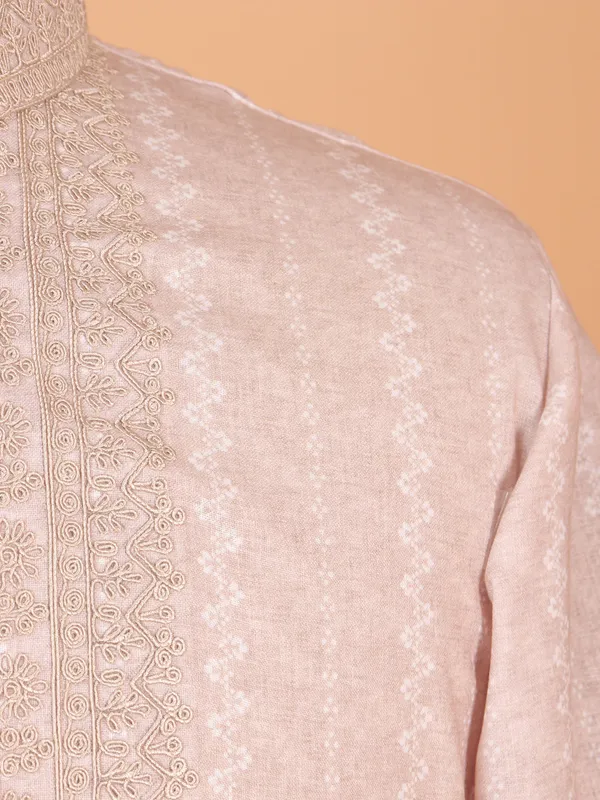 Light peach kurta cotton suit for men