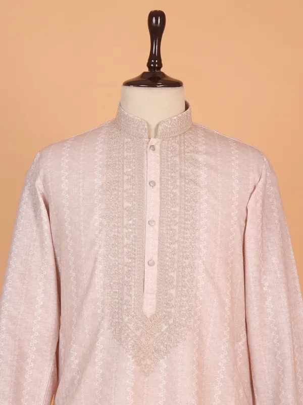 Light peach kurta cotton suit for men