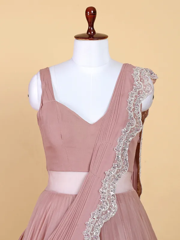 Light peach organza jacket style floor length gown