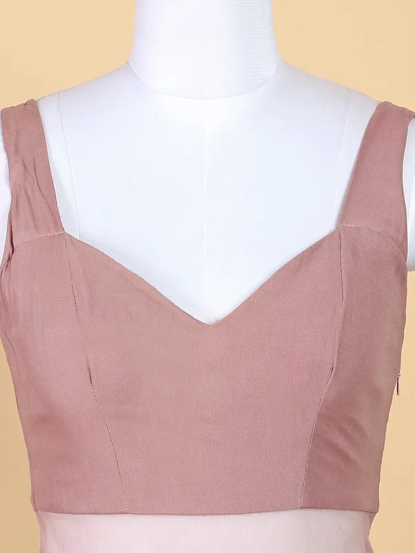 Light peach organza jacket style floor length gown
