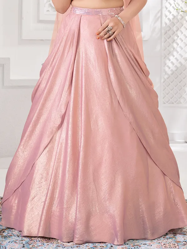 Light peach organza lehenga choli for reception