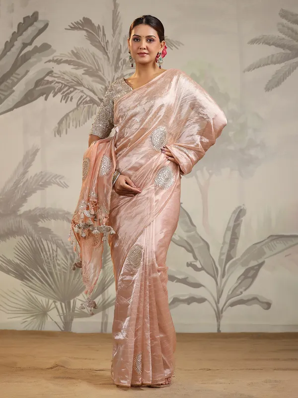 Light peach organza saree