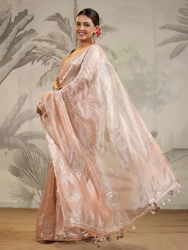 Light peach organza saree