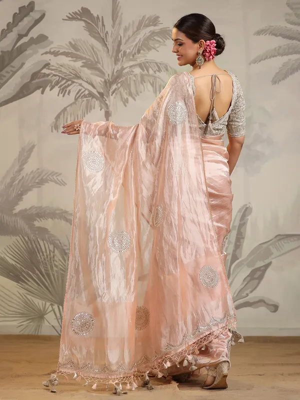 Light peach organza saree