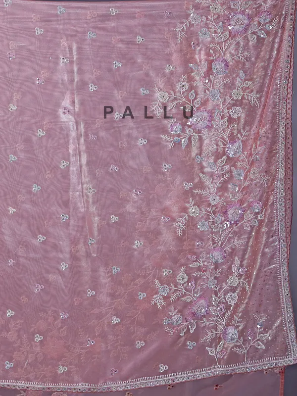 Light peach organza saree for party elegance
