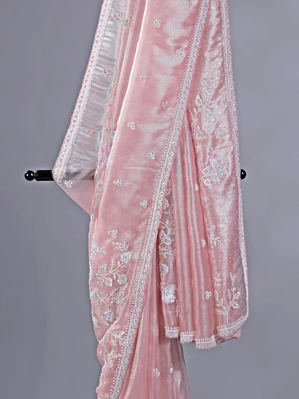 Light peach organza saree for party elegance