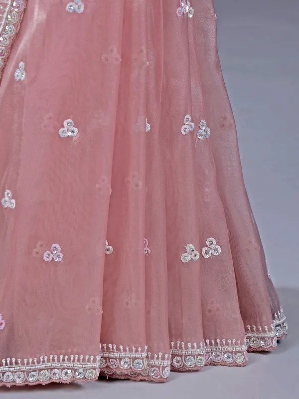 Light peach organza saree for party elegance