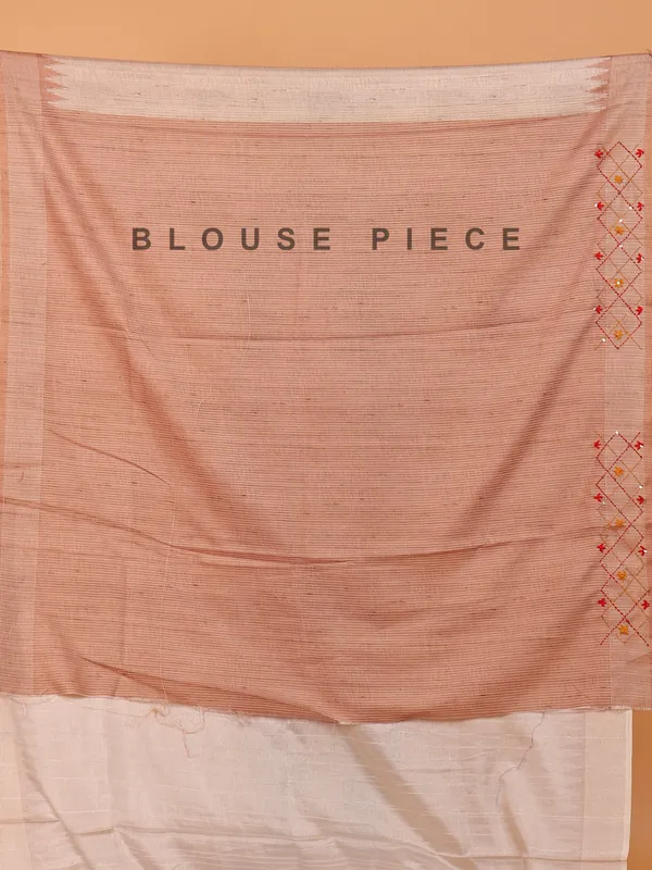 Light peach printed semi tusser silk saree for festive