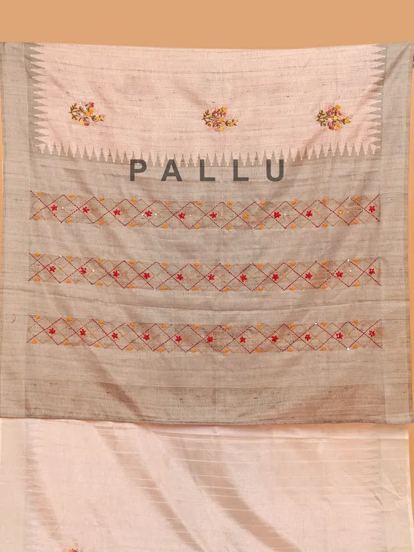 Light peach semi tusser silk saree for women