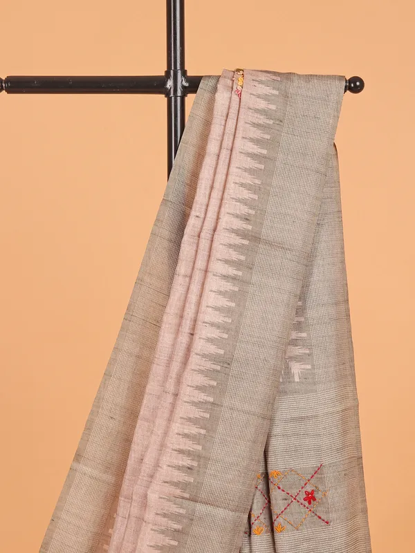 Light peach semi tusser silk saree for women
