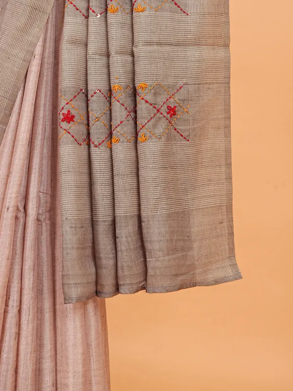 Light peach semi tusser silk saree for women