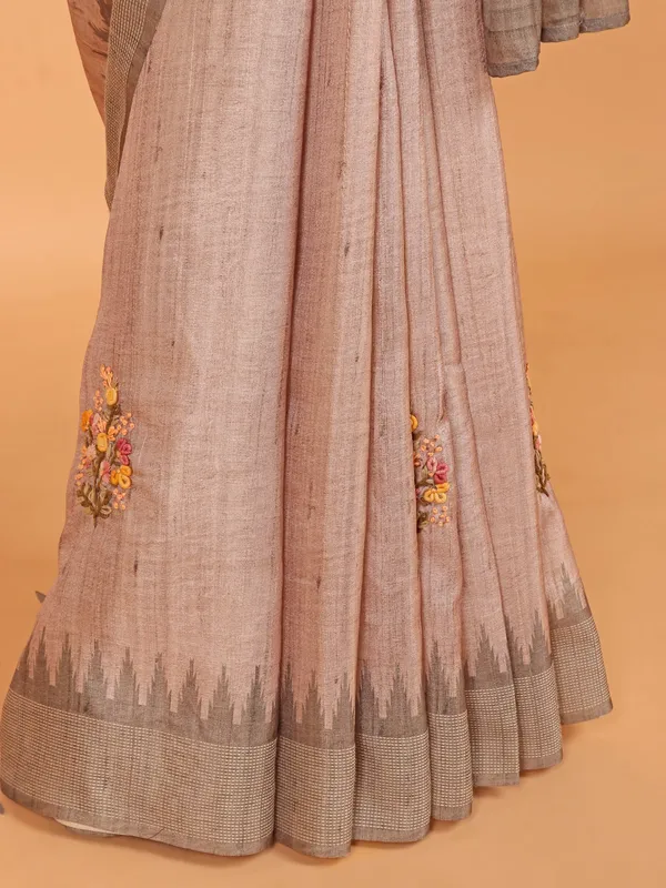 Light peach semi tusser silk saree for women