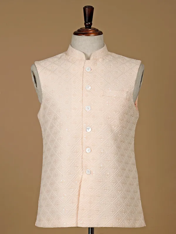 Light peach silk waistcoat for wedding