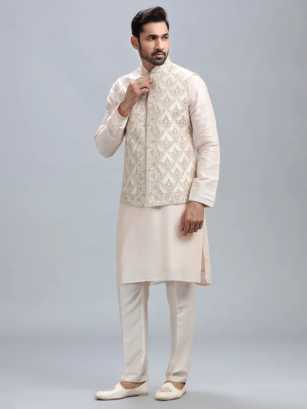 Light peach silk waistcoat set for men