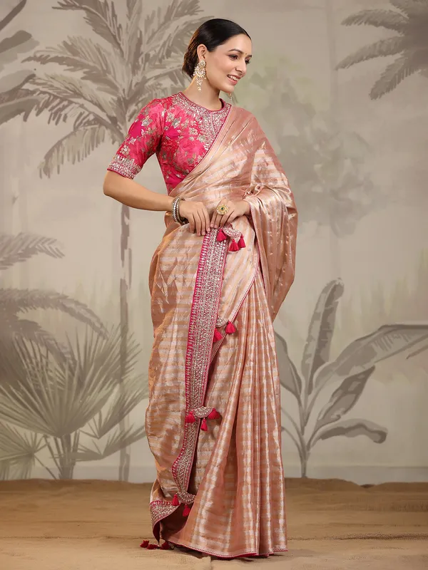 Light peach stripe silk saree