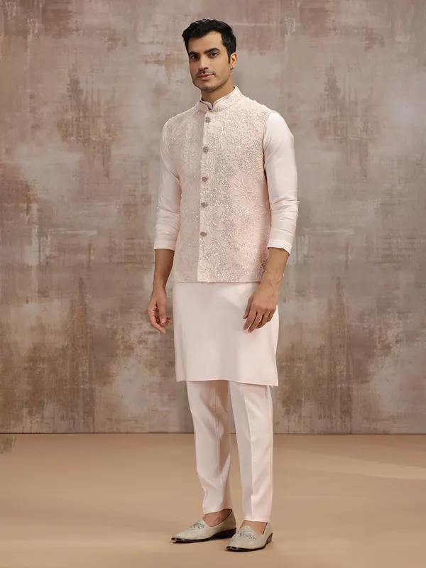 Light peach waistcoat set for wedding celebrations